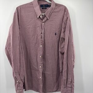 Ralph Lauren‎ Button Up Shirt XXL Cotton Stretch Red Check Classic Fit Stretch